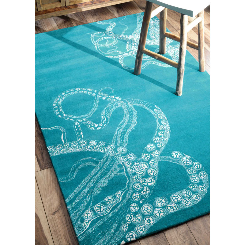 Breakwater Bay Shifflett Handmade Wool Blue/White Rug & Reviews Wayfair